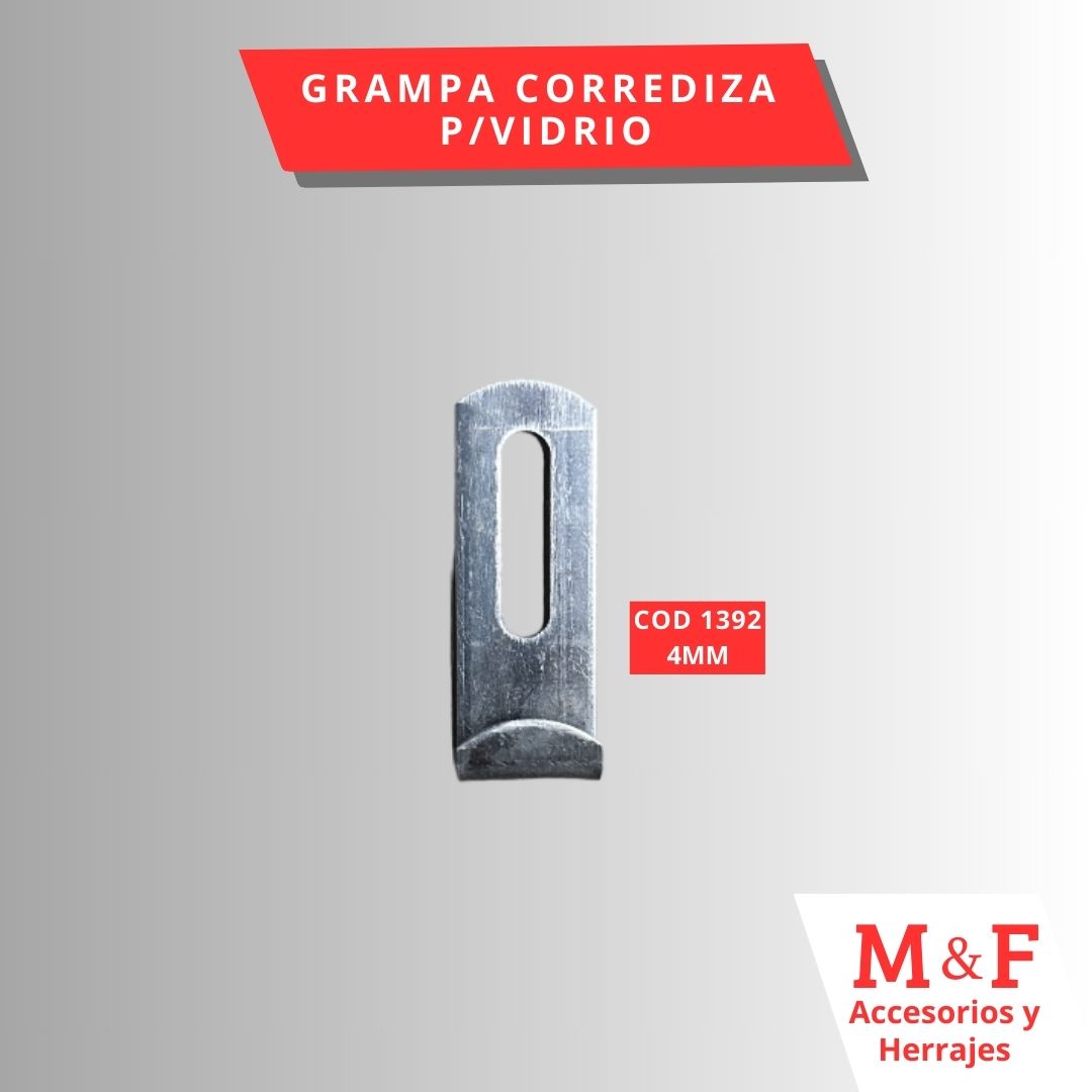 Grampa Para Vidrio 4 mm Corrediza